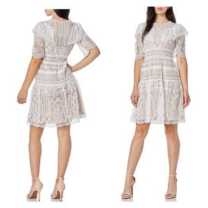 NWOT MONIQUE LHUILLIER Lace Dress; A-Line, Short Sleeves, Jewel Neckline